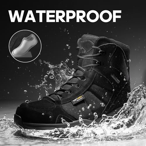 NORTIV 8 Men's Waterproof Lightweight Military Tactical Work Boots Outdoor Hiking Combat Motorcycle Boots,Size 6.5,Waterproof-All Black,SNMT222M