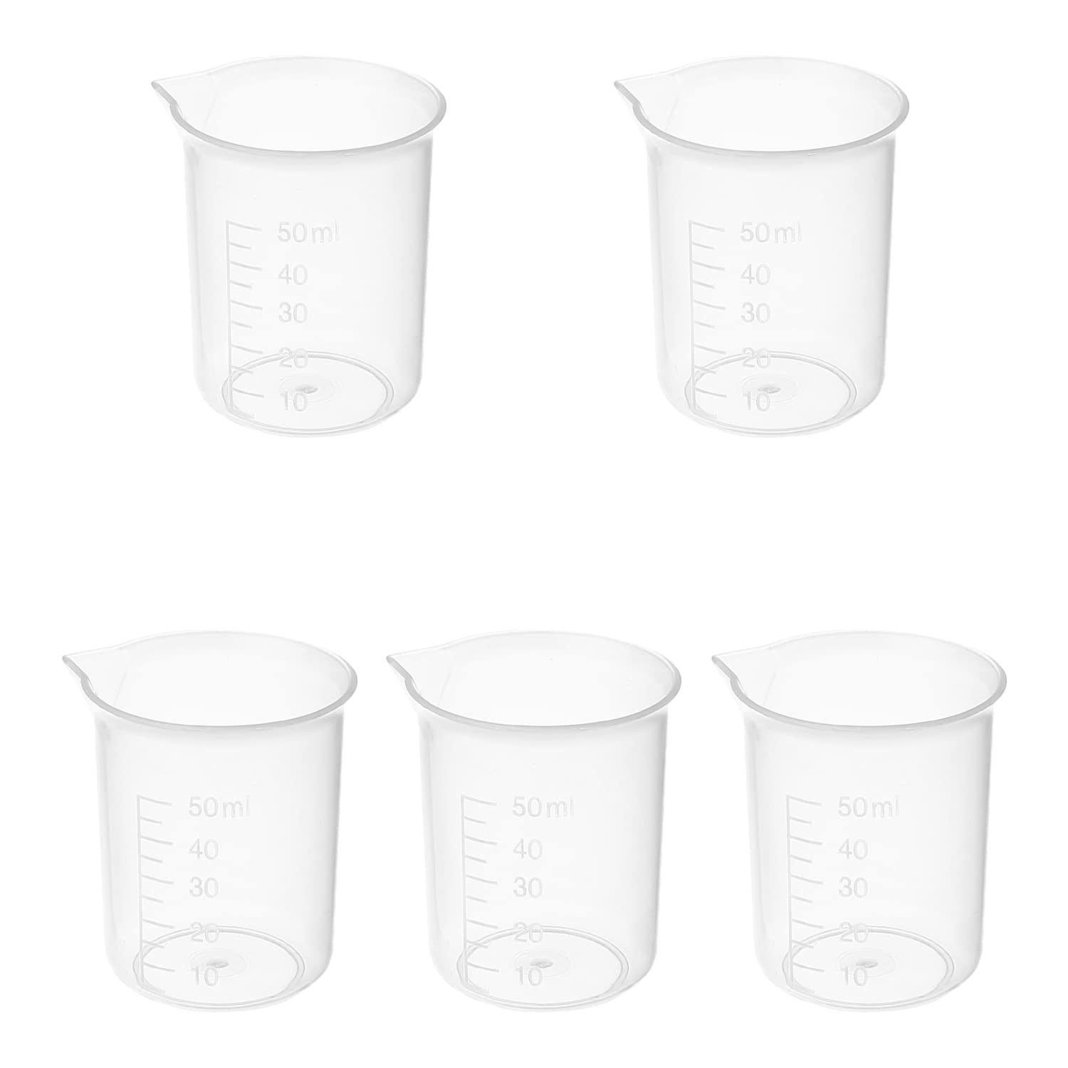 Heyiarbeit5pcs Measuring Cup 50ml PP Plastic Graduated Beaker Transparent for Lab Kitchen Liquids
