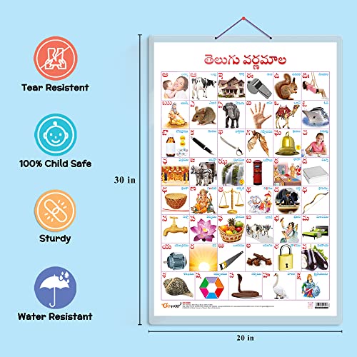 Image of Set of 2 Baarahkhadee and Telugu Alphabet (Telugu) Early Learning Educational Charts for Kids | 20 inchX30 inch inch |Non-Tearable and Waterproof | Double Sided Laminated | Perfect for Homeschooling, Kindergarten and Nursery Students