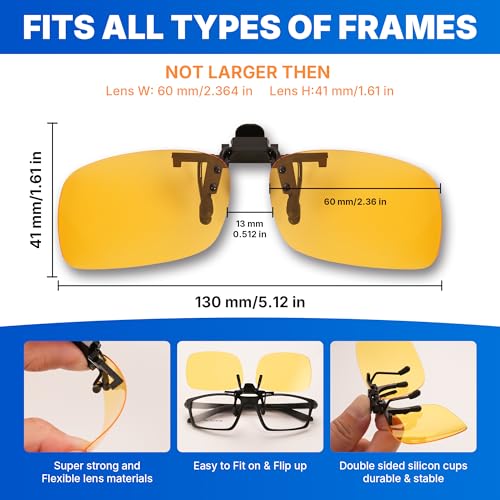 2Pcs Clip-On Sunglasses Polarized Gray & Yellow Lens Combo UV400 Protection Night Driving Fishing Cycling TAC Lens 9-Layer Coating Flip up For Prescription Eyewear Men Women Outdoor Sports2
