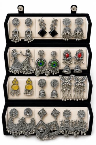 IVORRA Store IVORRA 12 Pair Oxidised Silver Plated Earrings Combo Set - Image 3