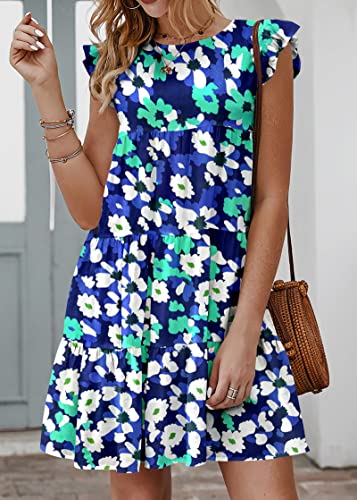 Image of KIRUNDO Summer Dresses for Women Sundress Sleeveless Ruffle Sleeve Round Neck Loose Short Flowy Pleated Mini Babydoll Dress