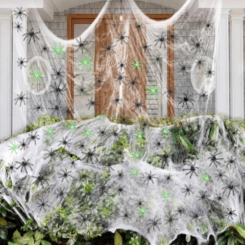 2000 sqft Spider Web Decoration Halloween with 50 Black & Green Spiders