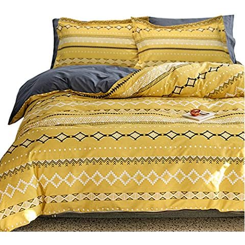 Essina King Size Duvet Cover Set 3pc Microfiber Arcadia Collection, Soft and Lightweight, Yellow Tribal Duvet Cover, Bohemia Cover