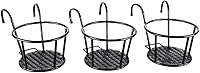 Vista 1 de HowRU Iron Art Hanging Baskets Flower Pot Holder Over The Rail Metal Fence Planters Assemble - Pack of 3 (Black)