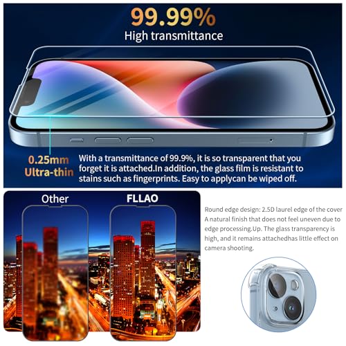 Miniatura 3 de Fllao 4 En 1 Funda Para Iphone 14 Con 2 Protector Pantalla Y 1 Protector Lente Cámara, Almohadilla De Aire Integrada Antigolpes Antiarañazos Carcasa 6,1 Pulgadas, Transparente