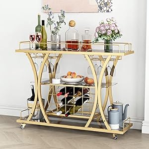 Fabomei Goldener Barwagen mit Glasregalen