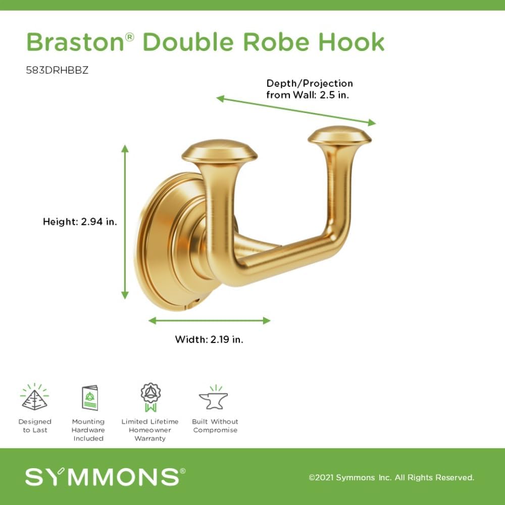 Symmons Braston Wall Mounted Double Robe and Towel Hook in Brushed Bronze - 583DRHBBZ