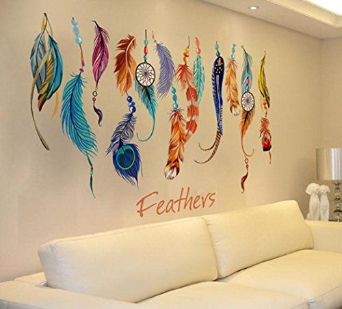 Iuhan Fashion Classic Creative Dream Catcher Feather Wall Sticker Art Decal Mural