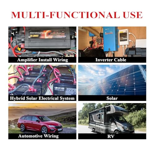 SUNNAREPOON 2 Gauge Battery Cable (12 Feet Black, 12 Feet Red) - 2 AWG Copper Clad Power Welding Wire with M8 & M10 SC Connector Lugs for Car, Camper, RV, Solar Low Voltage Inverter Wiring by SUNNAREPOON - Image 7