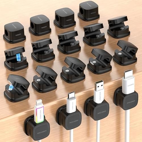Rocoren Kabelhalter Selbstklebend kabelhalter Starker Magnetisch Kabelmanagement Kabelclips Organizer Holder für Schreibtisch, Nachttisch, Office, Büro, Ladekabel, HDMI, Audiokabel 18 Stück Schwarz
