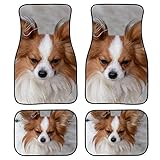  Showudesigns Universal-Matte für Auto, SUV, Van, LKW, Papillon-Druck, 4-teiliges komplettes Set, Teppich-Fußmatten vorne hinten, Fahrersitz