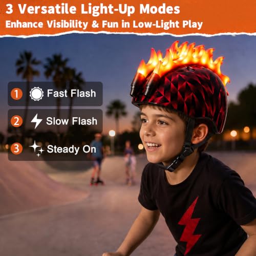 Image of Toddler Bike Helmet with LED Lights for Boys 2-12 Years | Adjustable Kids Bike Helmet, Multi-Sport for Bicycle Skateboard Scooter Cycling