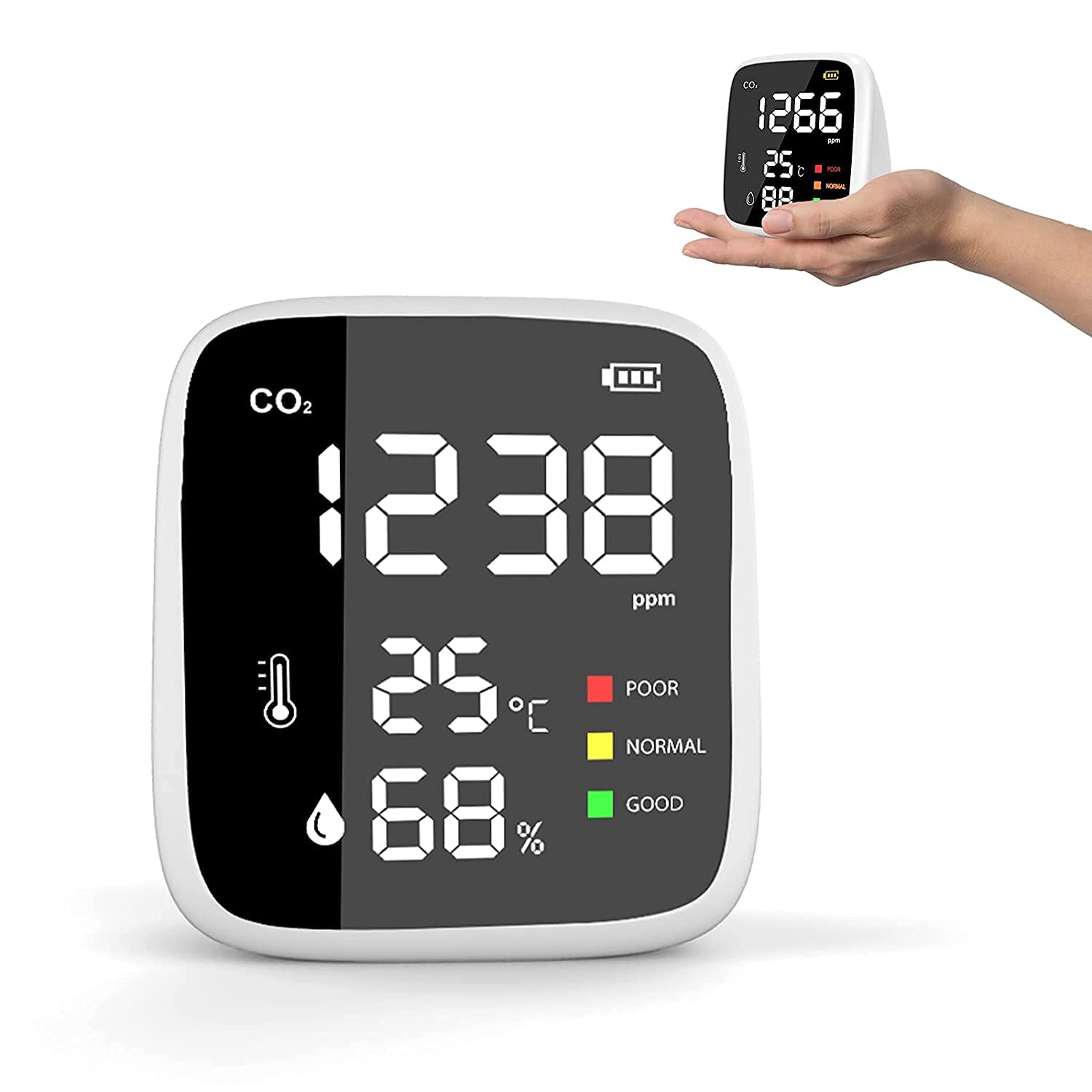【新品】 二酸化炭素モニター 濃度計 (丸型) 楽天市場】CO2リアルメーター 丸型 温度 湿度 置き型 壁掛け NDIR方式