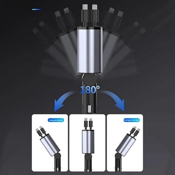 Araç Çekilebilir Araç Şarj Cihazı 2 USB Bağlantı Noktası Desteği 120W Süper Hızlı Şarj Flaş Şarj 4'ü 1 Arada Çakmak, A