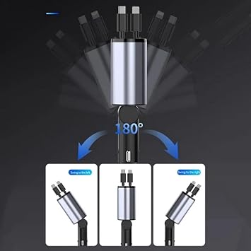 Araç Çekilebilir Araç Şarj Cihazı 2 USB Bağlantı Noktası Desteği 120W Süper Hızlı Şarj Flaş Şarj 4'ü 1 Arada Çakmak, A