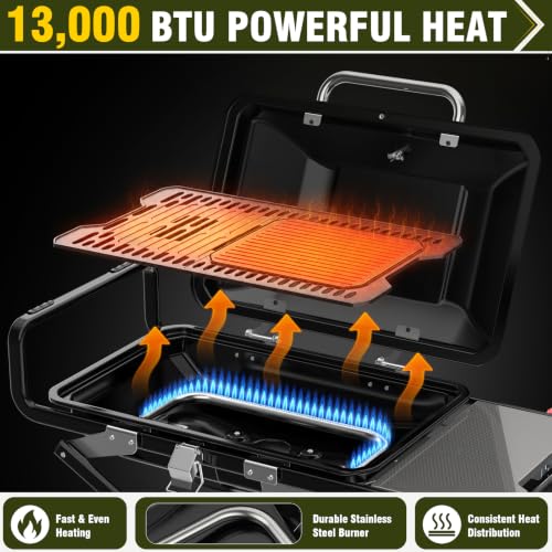 Image of BESTFIRE Propane Gas Grill, 13000 BTU Foldable 2-in-1 Griddle & Grill Grate