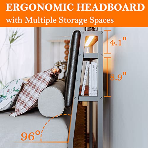 Ironck Full Size Bed Frame With Drawers, Ergonomic Storage Headboard With Charging Station, Led Light, Solid And Stable, No Box Spring Needed #TOP3