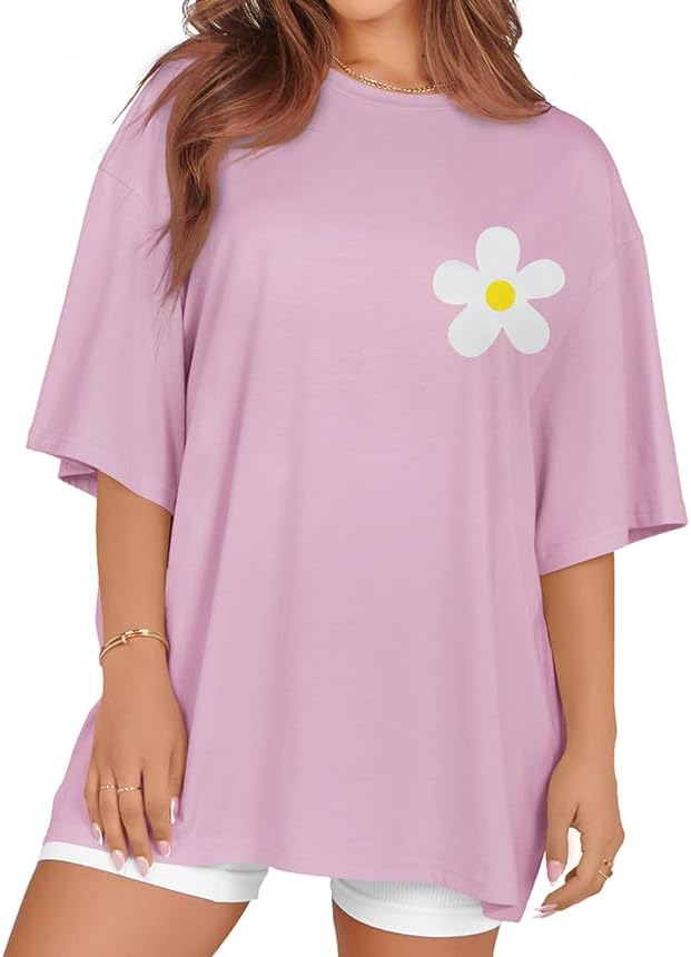 Oversized Tshirts for Women Summer Short Sleeve Round Neck Graphic Tee Shirt