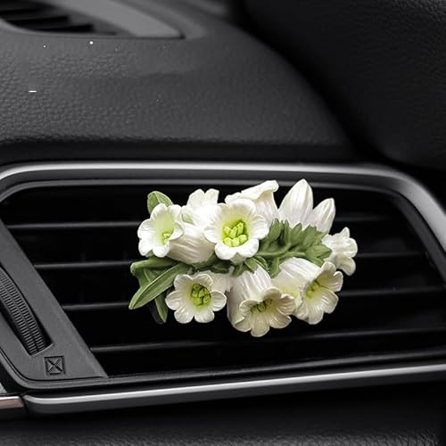 ミニカーエアベントクリップ、アロマストーンディフューザー、エアコン装飾クリップ、車用芳香剤、フレグランスディフューザーエアアウトレットクリップ、芳香器車内美的アクセサリー【精油5ml】ピンクオレンジスズラン パールセントホワイト