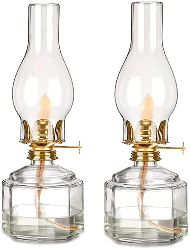 Vintage Kerosene Lamp 1 Pair Glass Oil Lamps with Wicks Clear Kerosene Oil Lamp Hurricane Lamp Lighting Butter Lamps