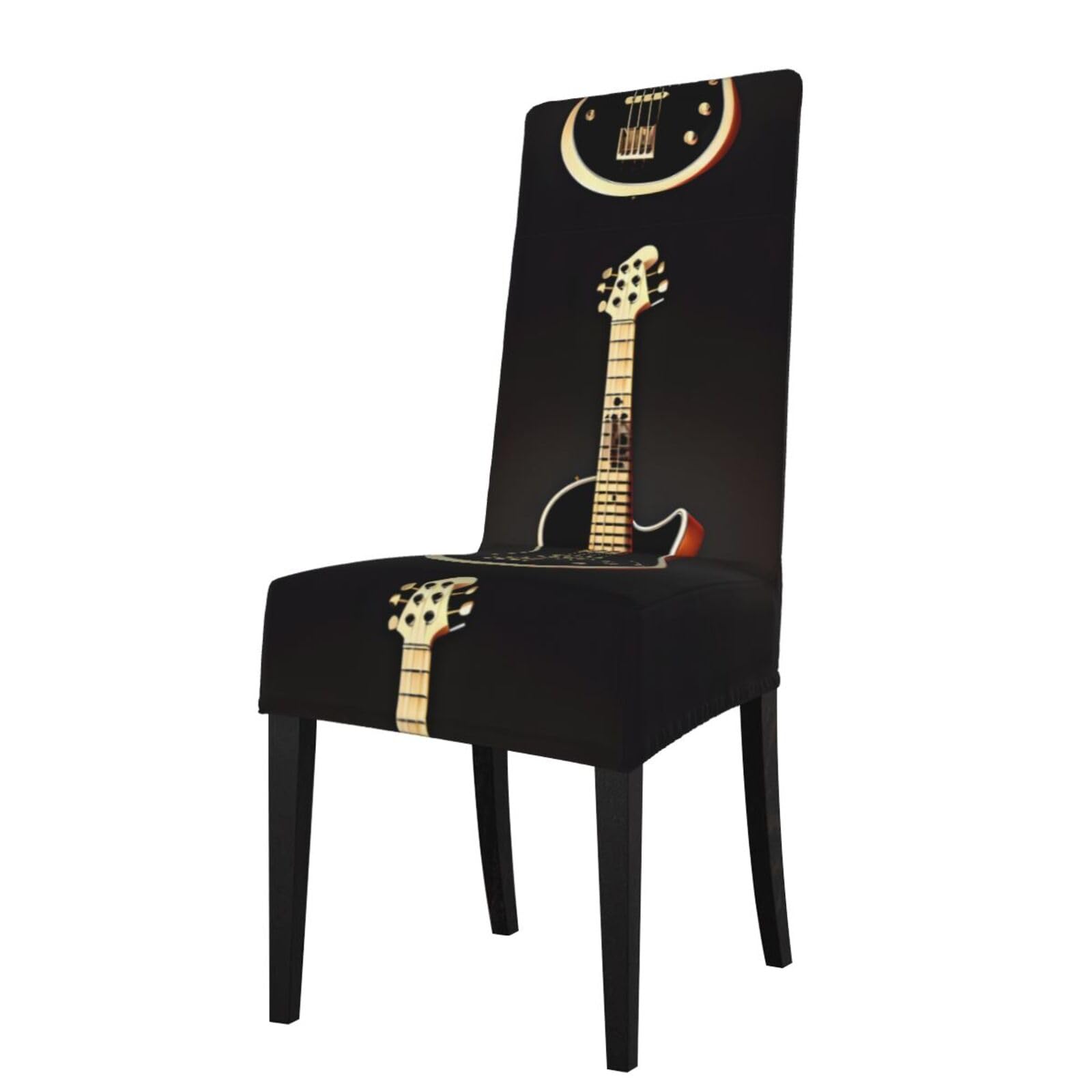 Yyhwhjde Black Guitar Prints Dining Chair Throw Covers - Stretchable Spandex Slipcovers For Chair Protection & Refreshing Your Dining Room