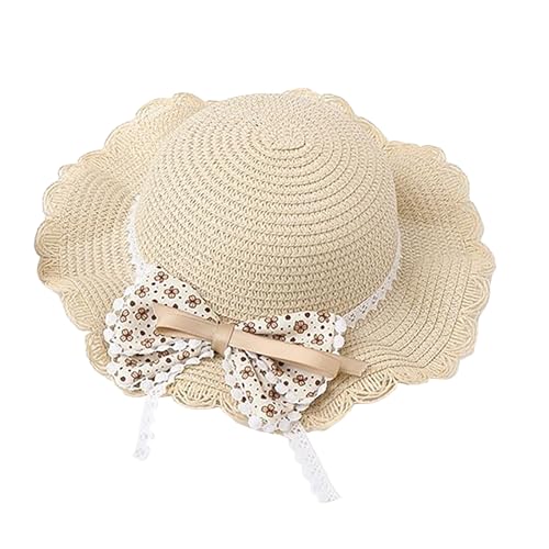 Girls Sweet Lace Bowknot Summer Sunblock Straw Hat with Crossbody Bag Wide Brim Outdoor Beach Sun Protection Bucket Hat3