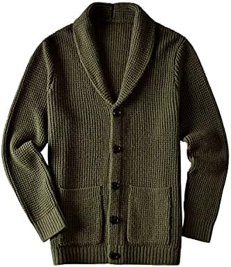 ZHILI Men's Casual Slim Thick Knitted Shawl Collar Cardigan Sweaters Pockets_Olive_Small