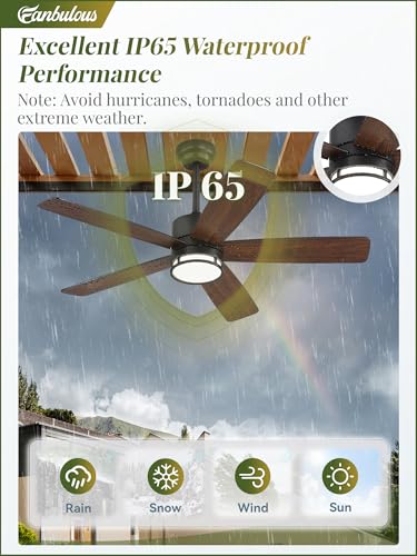 Fanbulous 46" Outdoor Ceiling Fan with Light for Patios, IP65 Waterproof, Plug in Gazebo Fan with Remote APP Control, 3CCT Dimmable, 6-Speeds, Hanging Fan for Gazebo Porch Pergola Canopy(Black) — view 4