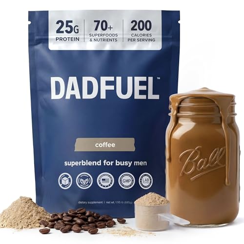 DADFUEL All-in-One Meal Replacement Shake for Men | 25g Whey Protein Isolate + 70+ Superfoods & Nutrients | Non-GMO Gluten-Free No Added Sugar | Smooth Taste Easy Mix | 15 Servings