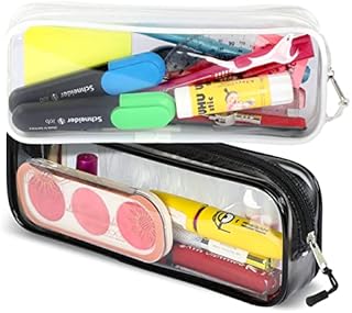 Zamasha Clear Pencil Case - 22cm x 4cm x 9cm with Heavy Duty Zipper  Premium PVC & Waterproof Transparent Pencil Case  Ideal for Stationery, Toiletries, Makeup, Travel & Office Supplies (Pack of 2)
