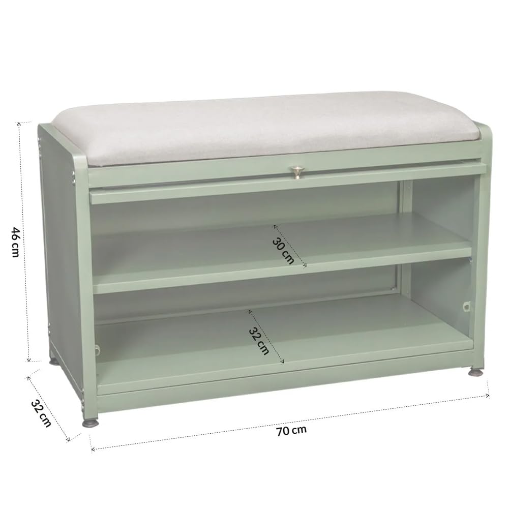 BAKAJI Scarpiera con Seduta e 2 Scomparti Interni Salvaspazio, Mobile Panca Porta Scarpe con Anta Trasparente e Base Antiscivolo per Ingresso, Camera da Letto, Ingresso 70 x 32 x 45 cm (Verde)