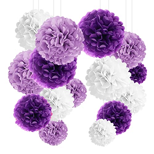 YBwanli 24pcs Pompon Papier de Soie， Pompon Violet, Deco Mariage,Pompon Papier Soie,Decoration Chambre Fille, Lanterne Papier,Decoration Bapteme,Decoration Bapteme...