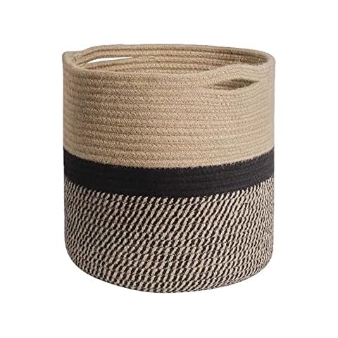 YDQUANI Woven Cotton Rope Plant Basket for Flower Pot Indoor Planters, 10" x 10" Jute Foldable Storage Basket Organizer Modern Decor Household Laundry Basket Cover