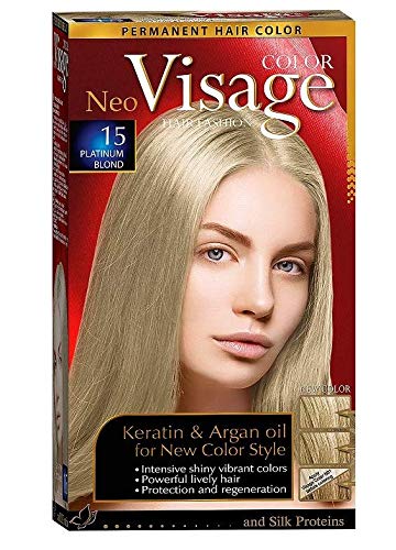 Visage Hair Fashion - Tinte permanente para el cabello 15 rubio platino, crema de color permanente con queratina y aceite de argán