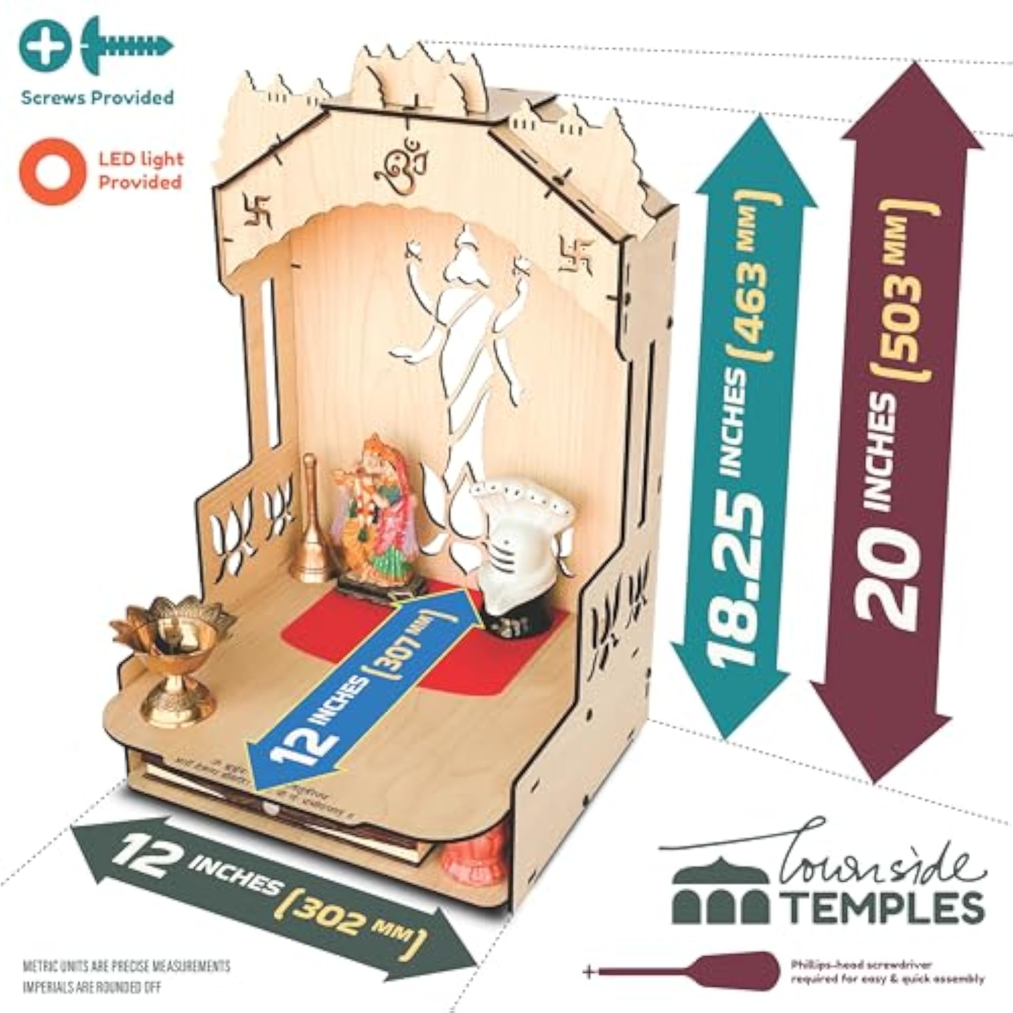 Wooden Pooja Mandir with LED Light for Home