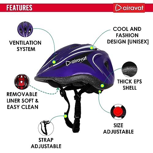 Image of Airavat Kids Cycling Helmet, 7503 Kids Bike Helmet Adjustable Safety Lightweight Children Bicycle Helmet for Kids Skating Cycling Scooter Boys and Girls Bicycle Helmets (Purple)