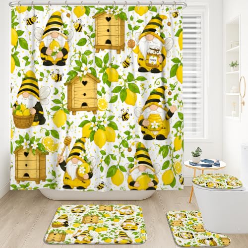 Rideau de douche polyester imperméable jaune 183x183cm abeille - 3