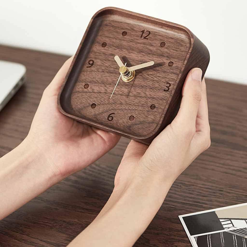Solid Wood Desk Clock Office Square Black Walnut Needle Clock Home Decoration Ornaments Watch Clock