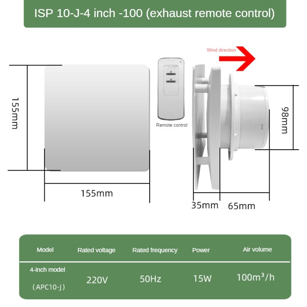 Extractor de Aire de Alta Velocidad de 4 Pulgadas para Inodoro, Cocina, Baño, Colgante, Pared, Ventana, Extractor con Control Remoto