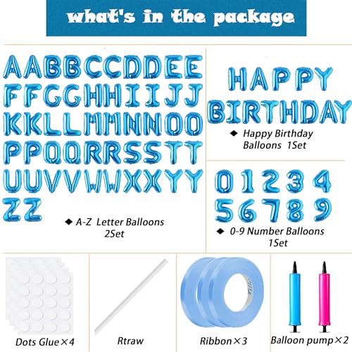 Image of Happy Birthday Balloon Banner Custom Phrase Balloons letter 16 inch Personalized Alphabet Letters Foil Mylar Balloons (Blue)