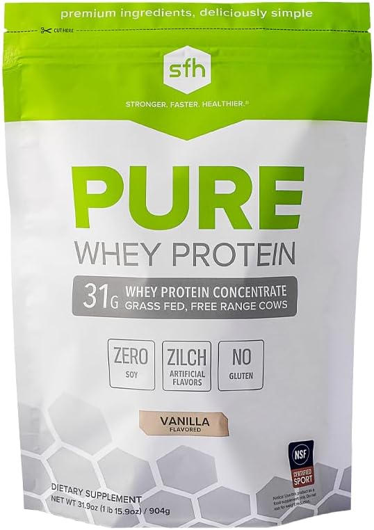 SFH Grass Fed Whey Protein Powder | Natural Whey Protein Concentrate | Non-GMO, Soy-Free, No Artificial Flavors | Protein Powder for Muscle & Recovery | Vanilla | Pack of 1