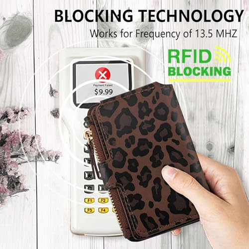 Image of M-Plateau RFID Blocking Keychain Wallet With Leather Wrist Strap | Keychain Wristlet, Womens Card Holder with Zipper Coin Pocket and ID Window (Leopard)