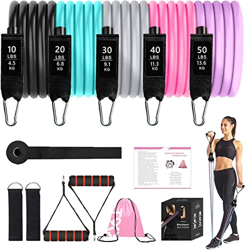 Resistance Bands With Handles For Women And Men,5 Levels Exercise Bands Up To 150 Lbs,Workout Bands,Door Anchor, Ankle Straps For Training,Physical Therapy, Yoga, Pilates #TOP7