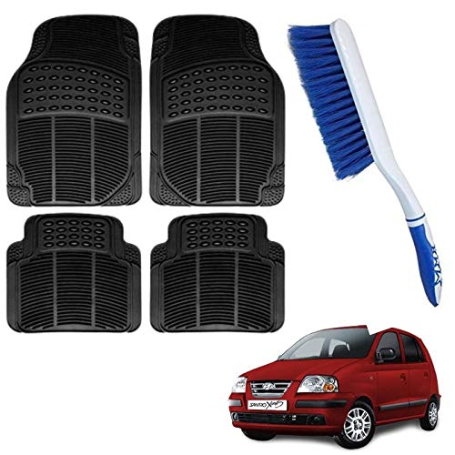 Image of Rubber Car Mat, Solid Black Foot Mat, Washable Car Floor Mat for Hyundai Santro Xing with Car Seat /Mat /Carpet Cleaning Brush