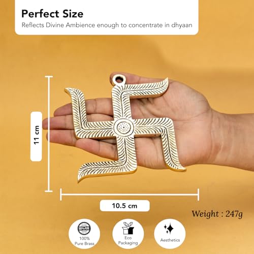 Image of Ekhasa Brass Swastik Wall Hanging Yantra | Swastika for Door Entrance for Vastu | Sathiya Front Door Decoration Items | Goodluck Positive Energy Religious Symbols Pooja Temple Decor House Warming Gift