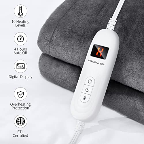 Heated Blanket Electric Throw, 10 Levels & 4H Timer Auto-Off, Machine Washable, Soft Flannel Sherpa Full Body Warming, Sofa Bed Office Use, Heating Blanket 50" X 60", Grey #TOP2
