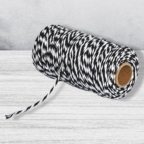 Black and White Butchers Twine – 328Ft 2mm Food Safe Cotton Cooking Twine String for Trussing Turkey, Roasting, Baking, Tying Meat, Pumpkin Bread, Kitchen Use, Christmas Decorations and Gift Wrapping