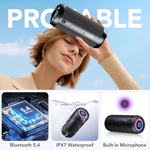 Portable Bluetooth Speaker with 30W Stereo Sound, 24H Playtime, 3 EQ Mode & 8 RGB lights Wireless Speaker, IPX7 Waterproof, TWS Wireless Pairing, Outdoor Speaker for Home and Hiking(Black) - Image 6