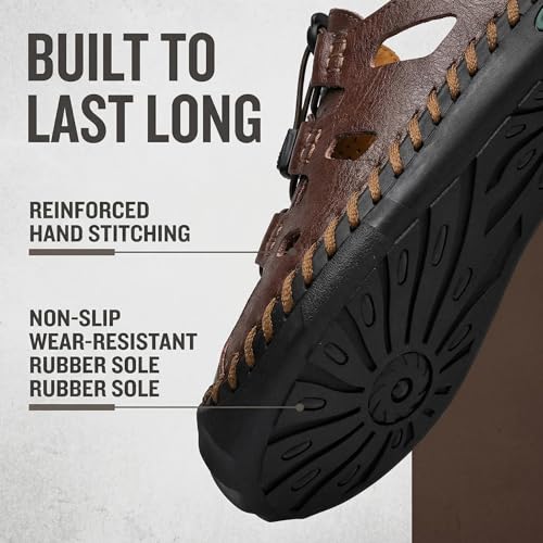Image of Mens Casual Closed Toe Leather Sandals Outdoor Fisherman Adjustable Sport Summer Shoes